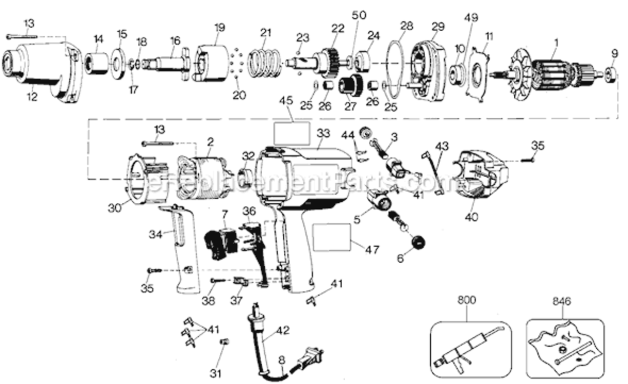 Page A Diagram and Parts List for 6513 Type 100 Black and Decker Impact Driver